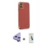 MARSİLYAN™- iPhone 11 Kılıf Yankı Serisi - Şeffaf Pasifik Cam Ekran Koruyucu + Raze Metal Kamera Lens - MR