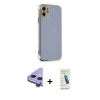 MARSİLYAN™- iPhone 11 Kılıf Yankı Serisi - Şeffaf Pasifik Cam Ekran Koruyucu + Raze Metal Kamera Lens - MR