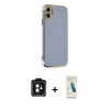 MARSİLYAN™- iPhone 11 Kılıf Yankı Serisi - Şeffaf Pasifik Cam Ekran Koruyucu + PVD Metal Kamera Lens - SH
