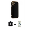 MARSİLYAN™- iPhone 11 Kılıf Yankı Serisi - Şeffaf Pasifik Cam Ekran Koruyucu + PVD Metal Kamera Lens - TU