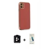 MARSİLYAN™- iPhone 11 Kılıf Yankı Serisi - Şeffaf Pasifik Cam Ekran Koruyucu + PVD Metal Kamera Lens - TU