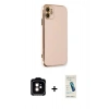 MARSİLYAN™- iPhone 11 Kılıf Yankı Serisi - Şeffaf Pasifik Cam Ekran Koruyucu + PVD Metal Kamera Lens - TU