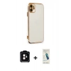 MARSİLYAN™- iPhone 11 Kılıf Yankı Serisi - Şeffaf Pasifik Cam Ekran Koruyucu + PVD Metal Kamera Lens - TU
