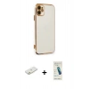 MARSİLYAN™- iPhone 11 Kılıf Yankı Serisi - Şeffaf Pasifik Cam Ekran Koruyucu + Renkli Kamera Lens Koruma Cam - TU