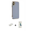 MARSİLYAN™- iPhone 11 Kılıf Yankı Serisi - Şeffaf Pasifik Cam Ekran Koruyucu + Renkli Kamera Lens Koruma Cam - TU