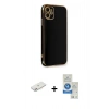 MARSİLYAN™- iPhone 11 Kılıf Yankı Serisi - Şeffaf Royal Nano Ekran Koruyucu + Renkli Kamera Lens Koruma Cam - PE