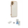 MARSİLYAN™- iPhone 11 Kılıf Yankı Serisi - Şeffaf Royal Nano Ekran Koruyucu + Renkli Kamera Lens Koruma Cam - PE