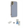 MARSİLYAN™- iPhone 11 Kılıf Yankı Serisi - Şeffaf Royal Nano Ekran Koruyucu + Renkli Kamera Lens Koruma Cam - SI