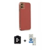 MARSİLYAN™- iPhone 11 Kılıf Yankı Serisi - Şeffaf Royal Nano Ekran Koruyucu + PVD Metal Kamera Lens - TU