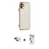 MARSİLYAN™- iPhone 11 Kılıf Yankı Serisi - Şeffaf Uv Polymer Nano Ekran Koruyucu + Kırmızı Pers Alüminyum Kamera Lens