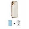 MARSİLYAN™- iPhone 11 Kılıf Yankı Serisi - Şeffaf Uv Polymer Nano Ekran Koruyucu + Neon Fosforlu Kamera Lens - MI