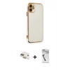 MARSİLYAN™- iPhone 11 Kılıf Yankı Serisi - Şeffaf Uv Polymer Nano Ekran Koruyucu + Pers Alüminyum Kamera Lens - GD