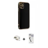 MARSİLYAN™- iPhone 11 Kılıf Yankı Serisi - Şeffaf Uv Polymer Nano Ekran Koruyucu + Pers Alüminyum Kamera Lens - GD