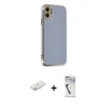 MARSİLYAN™- iPhone 11 Kılıf Yankı Serisi - Şeffaf Uv Polymer Nano Ekran Koruyucu + Renkli Kamera Lens Koruma Cam - SI