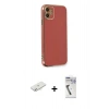 MARSİLYAN™- iPhone 11 Kılıf Yankı Serisi - Şeffaf Uv Polymer Nano Ekran Koruyucu + Renkli Kamera Lens Koruma Cam - SI