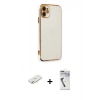MARSİLYAN™- iPhone 11 Kılıf Yankı Serisi - Şeffaf Uv Polymer Nano Ekran Koruyucu + Renkli Kamera Lens Koruma Cam - SI