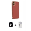 MARSİLYAN™- iPhone 11 Kılıf Yankı Serisi - Şeffaf Uv Polymer Nano Ekran Koruyucu + PVD Metal Kamera Lens - TU