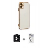 MARSİLYAN™- iPhone 11 Kılıf Yankı Serisi - Şeffaf Uv Polymer Nano Ekran Koruyucu + PVD Metal Kamera Lens - TU