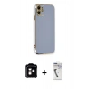 MARSİLYAN™- iPhone 11 Kılıf Yankı Serisi - Şeffaf Uv Polymer Nano Ekran Koruyucu + PVD Metal Kamera Lens - TU