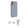 MARSİLYAN™- iPhone 11 Kılıf Yankı Serisi - Şeffaf Uv Polymer Nano Ekran Koruyucu + Yeşil Renkli Kamera Lens Koruma Cam