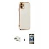MARSİLYAN™- iPhone 11 Kılıf Yankı Serisi - Siyah 34D Hayalet Izgaralı Cam + Pers Alüminyum Kamera Lens - GD