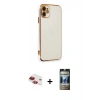 MARSİLYAN™- iPhone 11 Kılıf Yankı Serisi - Siyah 34D Hayalet Izgaralı Cam + Pers Alüminyum Kamera Lens - KI