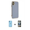 MARSİLYAN™- iPhone 11 Kılıf Yankı Serisi - Siyah 34D Hayalet Izgaralı Cam + Neon Fosforlu Kamera Lens - MI
