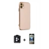 MARSİLYAN™- iPhone 11 Kılıf Yankı Serisi - Siyah 34D Hayalet Izgaralı Cam + PVD Metal Kamera Lens - MI
