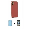 MARSİLYAN™- iPhone 11 Kılıf Yankı Serisi - Siyah 34D Hayalet Izgaralı Cam + Neon Fosforlu Kamera Lens - YL