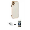 MARSİLYAN™- iPhone 11 Kılıf Yankı Serisi - Siyah 34D Hayalet Izgaralı Cam + Pers Alüminyum Kamera Lens - YL