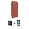MARSİLYAN™- iPhone 11 Kılıf Yankı Serisi - Siyah 34D Hayalet Izgaralı Cam + PVD Metal Kamera Lens - YL