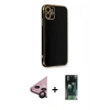 MARSİLYAN™- iPhone 11 Kılıf Yankı Serisi - Siyah 360 Mat Full Body Arka Koruyucu + Raze Metal Kamera Lens - SH