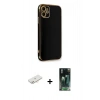 MARSİLYAN™- iPhone 11 Kılıf Yankı Serisi - Siyah 360 Mat Full Body Arka Koruyucu + Renkli Kamera Lens Koruma Cam - YL