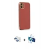 MARSİLYAN™- iPhone 11 Kılıf Yankı Serisi - Siyah 3D Antistatik Cam Ekran Koruyucu + Pers Alüminyum Kamera Lens - GI