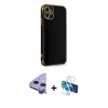 MARSİLYAN™- iPhone 11 Kılıf Yankı Serisi - Siyah 3D Antistatik Cam Ekran Koruyucu + Raze Metal Kamera Lens - MR