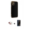 MARSİLYAN™- iPhone 11 Kılıf Yankı Serisi - Siyah 3D Antistatik Hayalet Cam Ekran Koruyucu + Pers Alüminyum Kamera Lens - KI