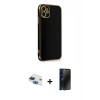 MARSİLYAN™- iPhone 11 Kılıf Yankı Serisi - Siyah 3D Antistatik Hayalet Cam Ekran Koruyucu + Pers Alüminyum Kamera Lens - LT