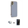MARSİLYAN™- iPhone 11 Kılıf Yankı Serisi - Siyah 3D Antistatik Hayalet Cam Ekran Koruyucu + Pers Alüminyum Kamera Lens - LT