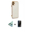 MARSİLYAN™- iPhone 11 Kılıf Yankı Serisi - Siyah 3D Antistatik Hayalet Cam Ekran Koruyucu + Raze Metal Kamera Lens - MI