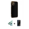 MARSİLYAN™- iPhone 11 Kılıf Yankı Serisi - Siyah 3D Antistatik Hayalet Cam Ekran Koruyucu + Raze Metal Kamera Lens - MI