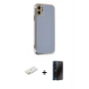 MARSİLYAN™- iPhone 11 Kılıf Yankı Serisi - Siyah 3D Antistatik Hayalet Cam Ekran Koruyucu + Renkli Kamera Lens Koruma Cam - TU