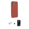 MARSİLYAN™- iPhone 11 Kılıf Yankı Serisi - Siyah 3D Antistatik Hayalet Cam Ekran Koruyucu + Renkli Kamera Lens Koruma Cam - TU
