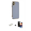 MARSİLYAN™- iPhone 11 Kılıf Yankı Serisi - Siyah 3D Antistatik Mat Seramik Nano Ekran Koruyucu + Renkli Kamera Lens Koruma Cam - SI