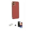 MARSİLYAN™- iPhone 11 Kılıf Yankı Serisi - Siyah 3D Antistatik Mat Seramik Nano Ekran Koruyucu + Renkli Kamera Lens Koruma Cam - SI