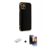 MARSİLYAN™- iPhone 11 Kılıf Yankı Serisi - Siyah 3D Antistatik Mat Seramik Nano Ekran Koruyucu + Renkli Kamera Lens Koruma Cam - YL