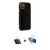 MARSİLYAN™- iPhone 11 Kılıf Yankı Serisi - Siyah 3D Antistatik Seramik Nano Ekran Koruyucu + Kamera Lens Koruma Cam - SF