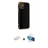 MARSİLYAN™- iPhone 11 Kılıf Yankı Serisi - Siyah 3D Antistatik Seramik Nano Ekran Koruyucu + Renkli Kamera Lens Koruma Cam - PE