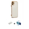 MARSİLYAN™- iPhone 11 Kılıf Yankı Serisi - Siyah 3D Antistatik Seramik Nano Ekran Koruyucu + Renkli Kamera Lens Koruma Cam - PE