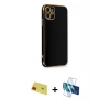MARSİLYAN™- iPhone 11 Kılıf Yankı Serisi - Siyah 3D Antistatik Seramik Nano Ekran Koruyucu + Rainbow Kamera Lens Koruma Cam - KI