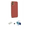 MARSİLYAN™- iPhone 11 Kılıf Yankı Serisi - Siyah 3D Antistatik Seramik Nano Ekran Koruyucu + Renkli Kamera Lens Koruma Cam - TU
